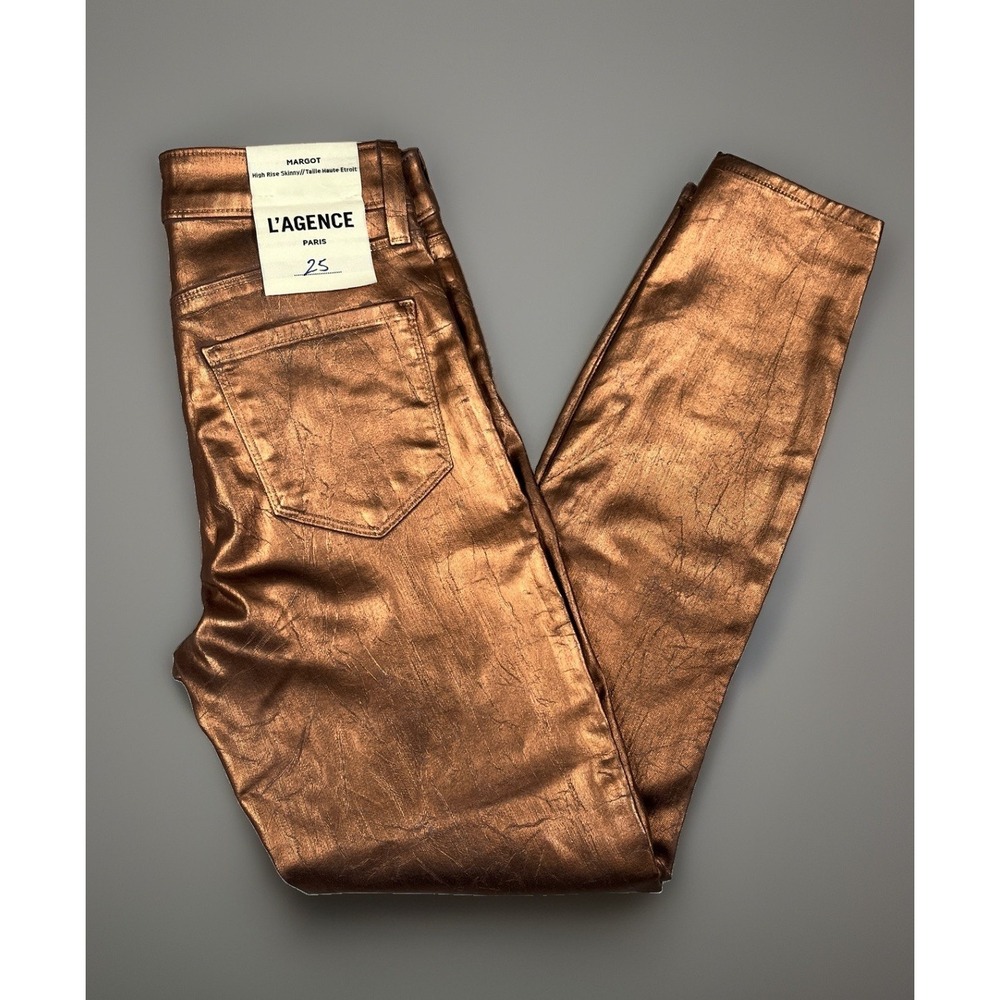 NWT-L'agence Margot High Rise Skinny Jeans Size 25 in Pine Bark Foil $325
